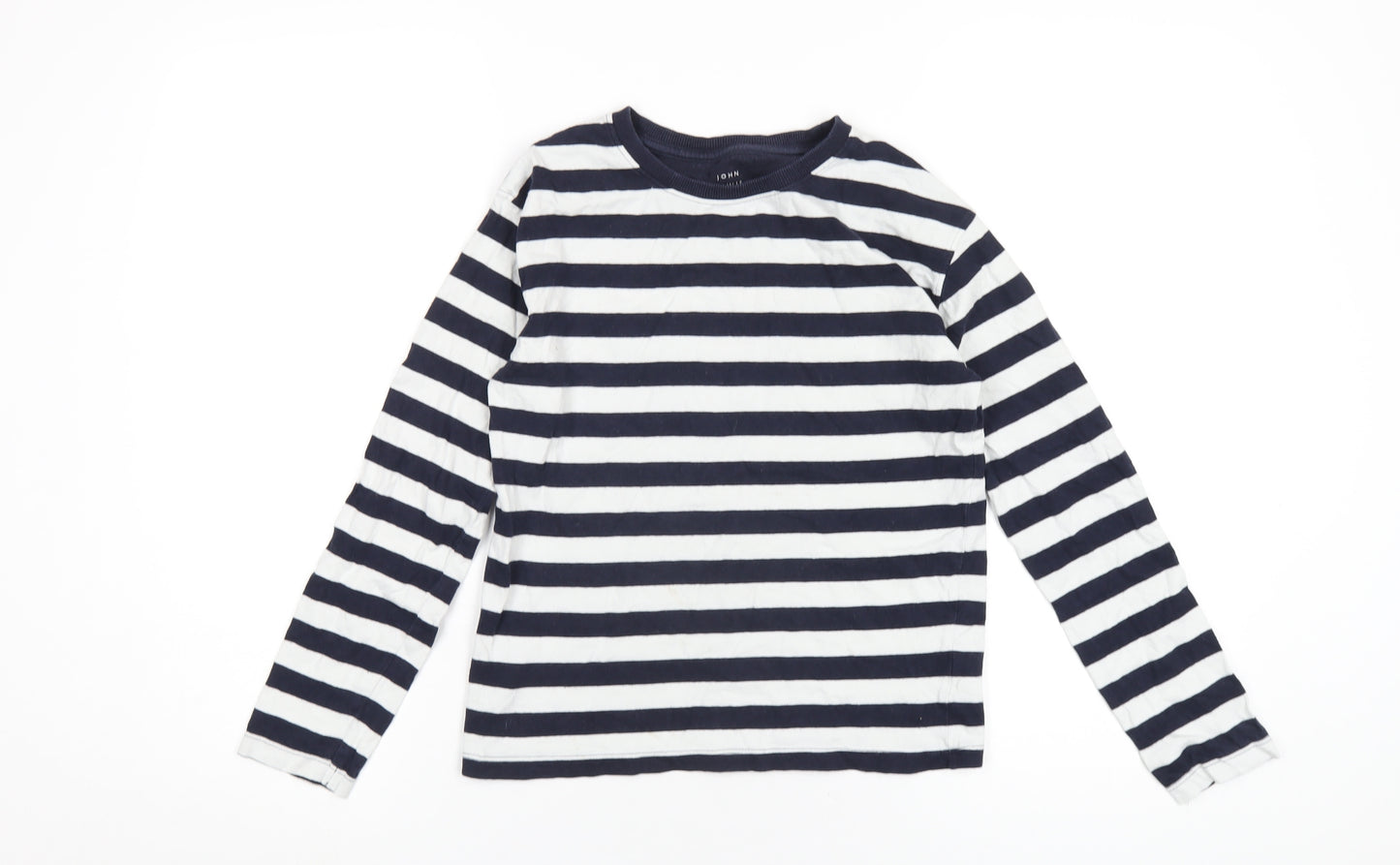 John Lewis Boys Blue Striped Cotton Basic T-Shirt Size 10 Years Round Neck Pullover