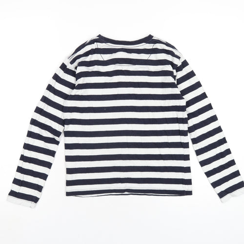 John Lewis Boys Blue Striped Cotton Basic T-Shirt Size 10 Years Round Neck Pullover