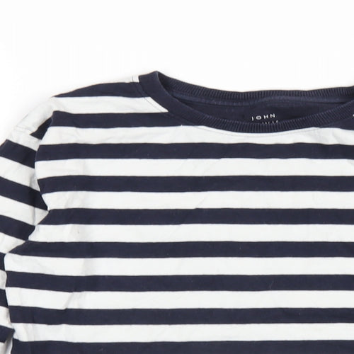 John Lewis Boys Blue Striped Cotton Basic T-Shirt Size 10 Years Round Neck Pullover