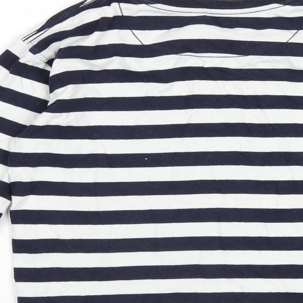 John Lewis Boys Blue Striped Cotton Basic T-Shirt Size 10 Years Round Neck Pullover