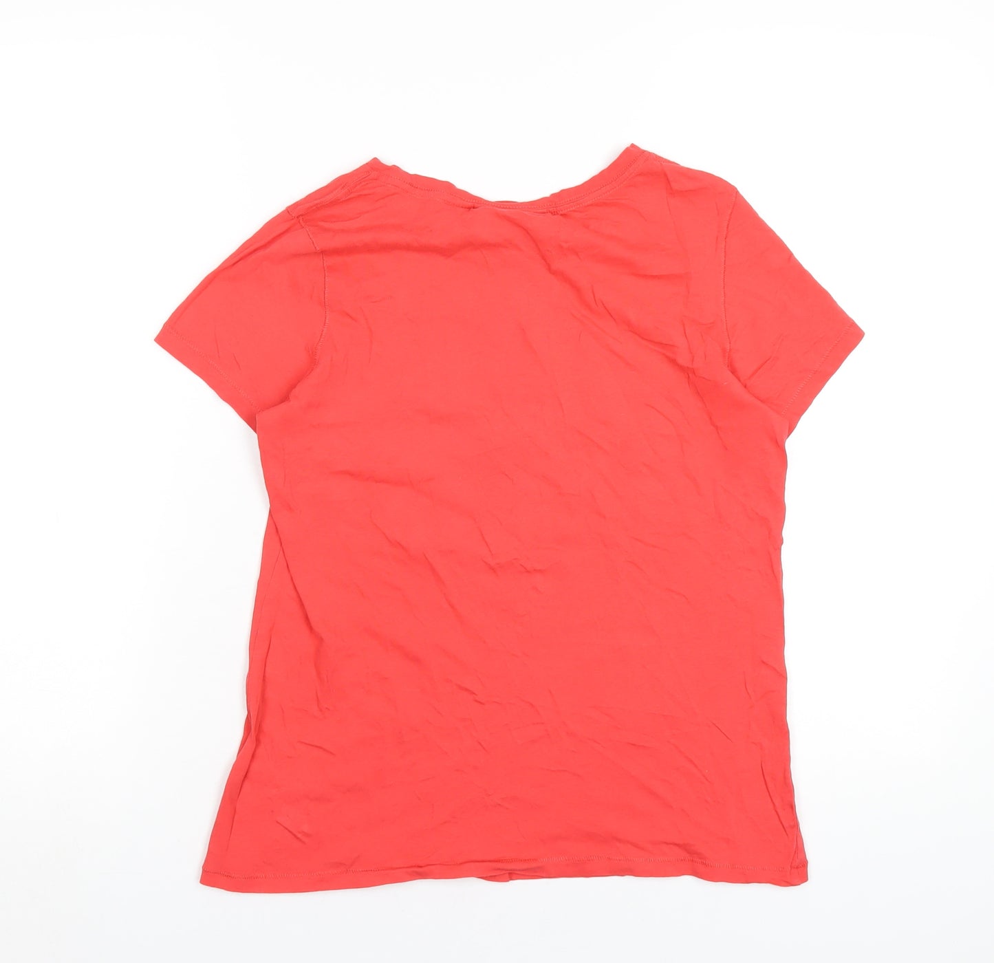 H&M Womens Red Cotton Basic T-Shirt Size S Round Neck