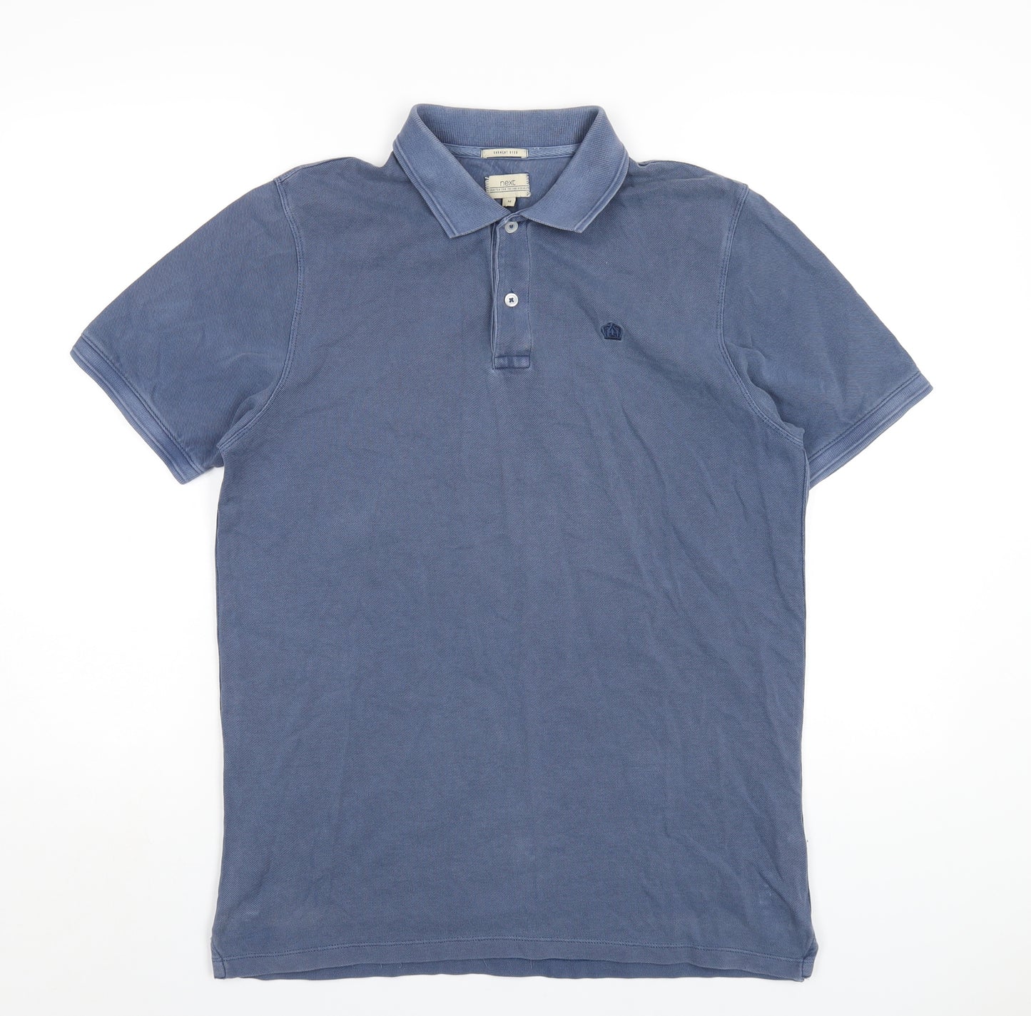 NEXT Mens Blue Cotton Polo Size M Collared Button