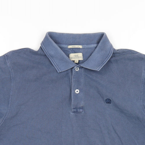 NEXT Mens Blue Cotton Polo Size M Collared Button