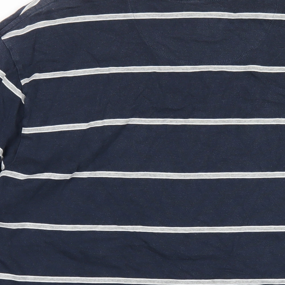 Marks and Spencer Mens Blue Striped Cotton T-Shirt Size XL Round Neck