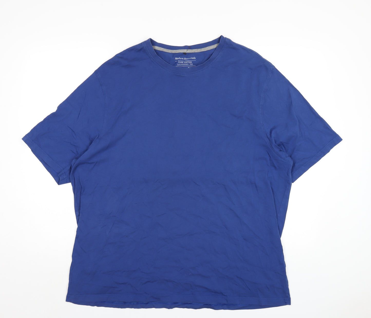 Marks and Spencer Mens Blue Cotton T-Shirt Size 2XL Round Neck