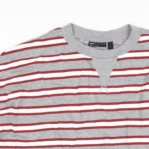 ASOS Mens Grey Striped Cotton T-Shirt Size S Round Neck