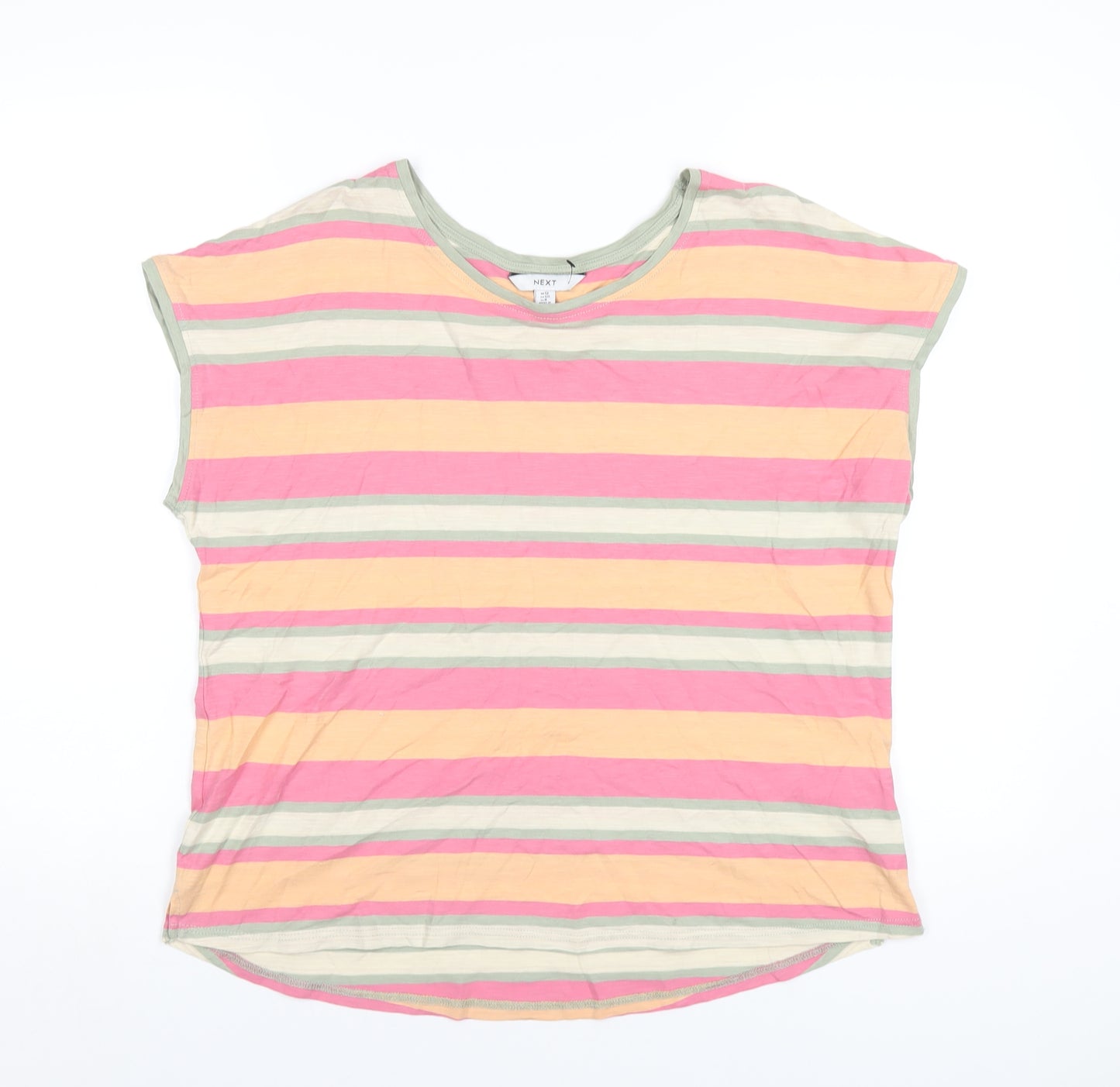 NEXT Womens Multicoloured Striped Cotton Basic T-Shirt Size 12 Round Neck