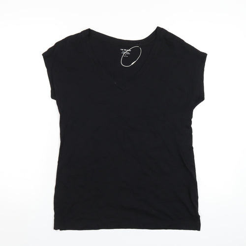 Marks and Spencer Womens Black Cotton Basic T-Shirt Size 6 V-Neck