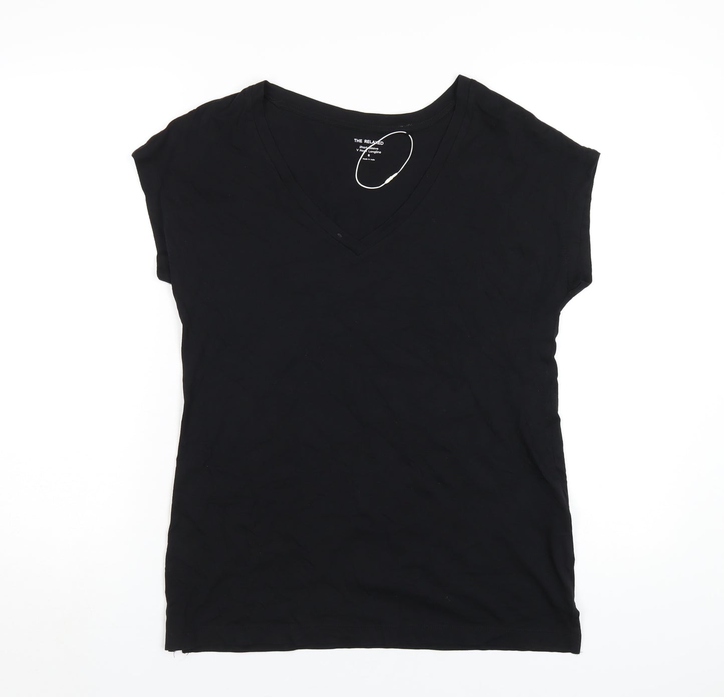 Marks and Spencer Womens Black Cotton Basic T-Shirt Size 6 V-Neck