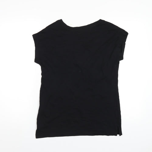 Marks and Spencer Womens Black Cotton Basic T-Shirt Size 6 V-Neck