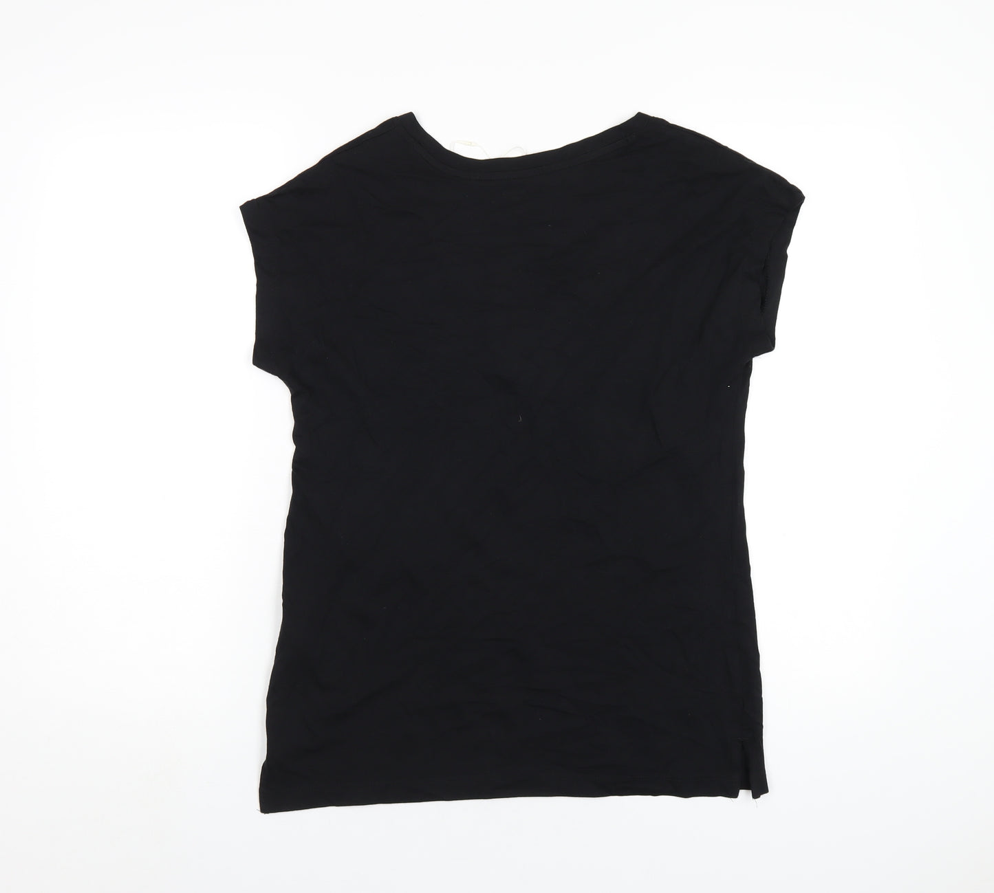 Marks and Spencer Womens Black Cotton Basic T-Shirt Size 6 V-Neck