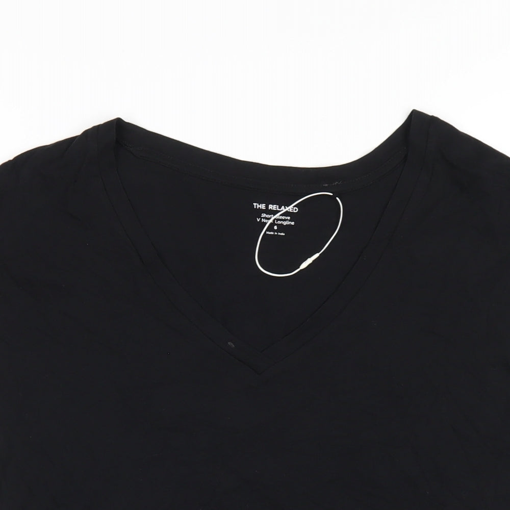 Marks and Spencer Womens Black Cotton Basic T-Shirt Size 6 V-Neck