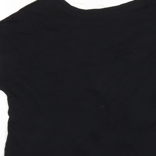 Marks and Spencer Womens Black Cotton Basic T-Shirt Size 6 V-Neck