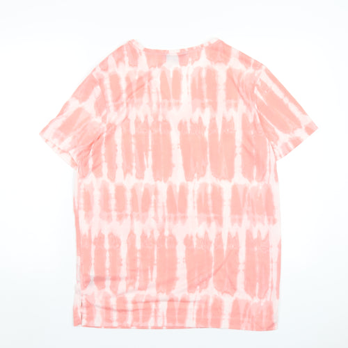 Marks and Spencer Womens Pink Polyester Basic T-Shirt Size 12 V-Neck - Tie Dye