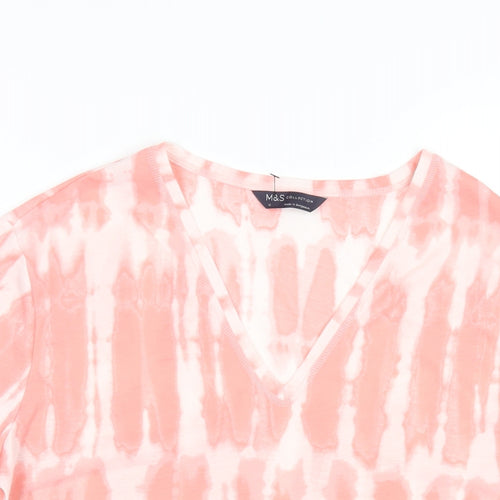 Marks and Spencer Womens Pink Polyester Basic T-Shirt Size 12 V-Neck - Tie Dye