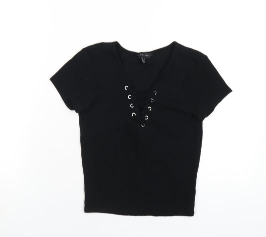 New Look Womens Black Cotton Basic T-Shirt Size 10 V-Neck