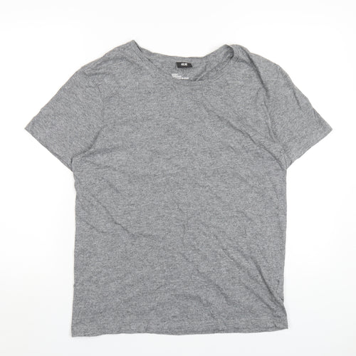 H&M Mens Grey Cotton T-Shirt Size L Round Neck