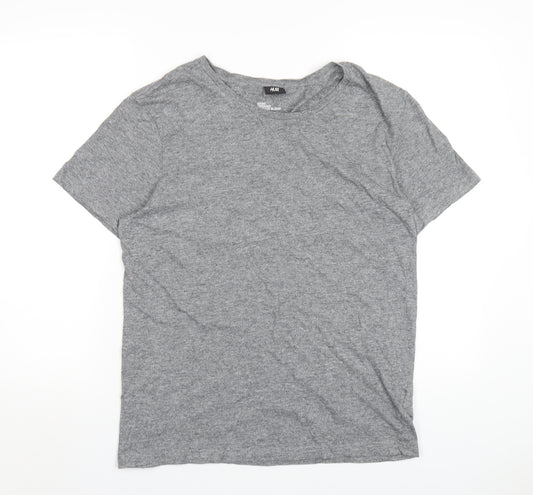 H&M Mens Grey Cotton T-Shirt Size L Round Neck