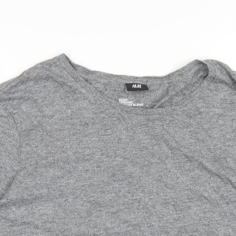 H&M Mens Grey Cotton T-Shirt Size L Round Neck