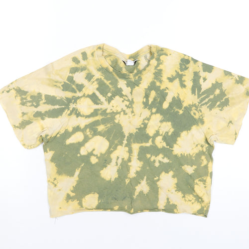 Topshop Womens Green Cotton Cropped T-Shirt Size 8 Round Neck - Tie Dye