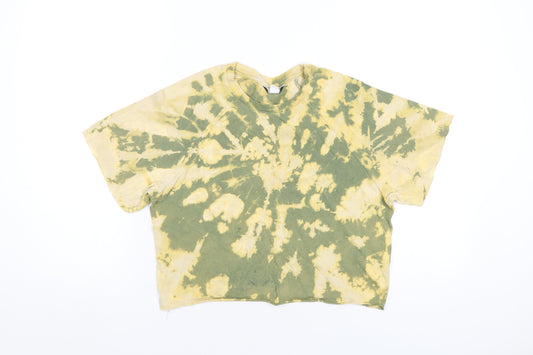 Topshop Womens Green Cotton Cropped T-Shirt Size 8 Round Neck - Tie Dye