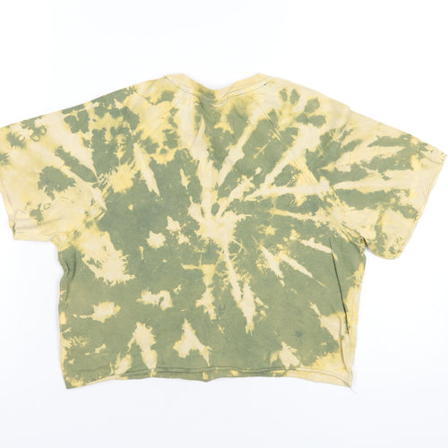 Topshop Womens Green Cotton Cropped T-Shirt Size 8 Round Neck - Tie Dye