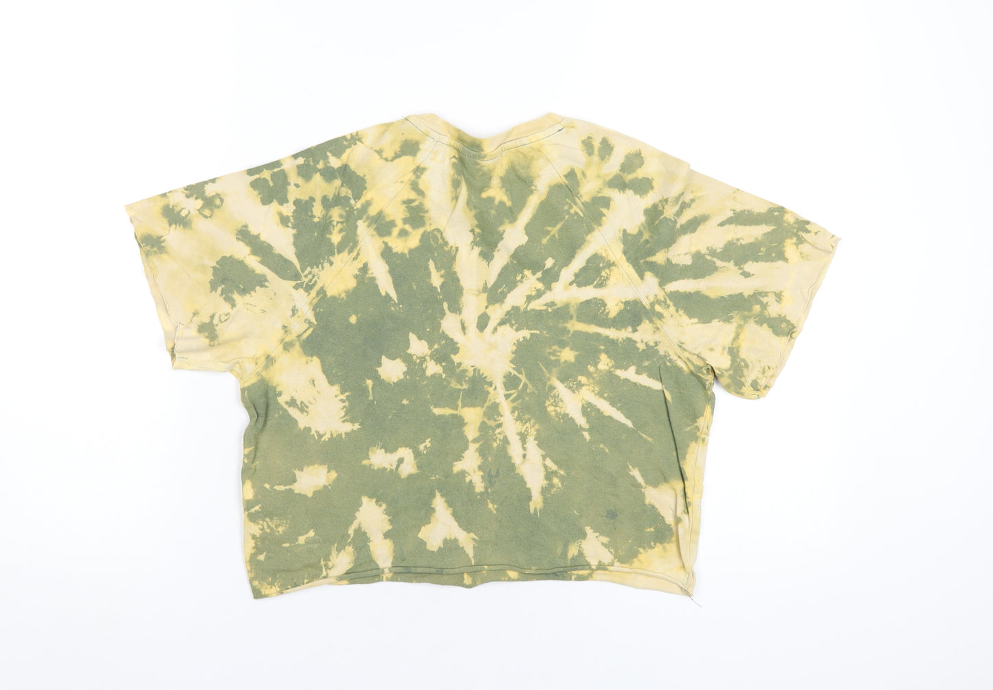 Topshop Womens Green Cotton Cropped T-Shirt Size 8 Round Neck - Tie Dye