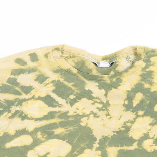 Topshop Womens Green Cotton Cropped T-Shirt Size 8 Round Neck - Tie Dye