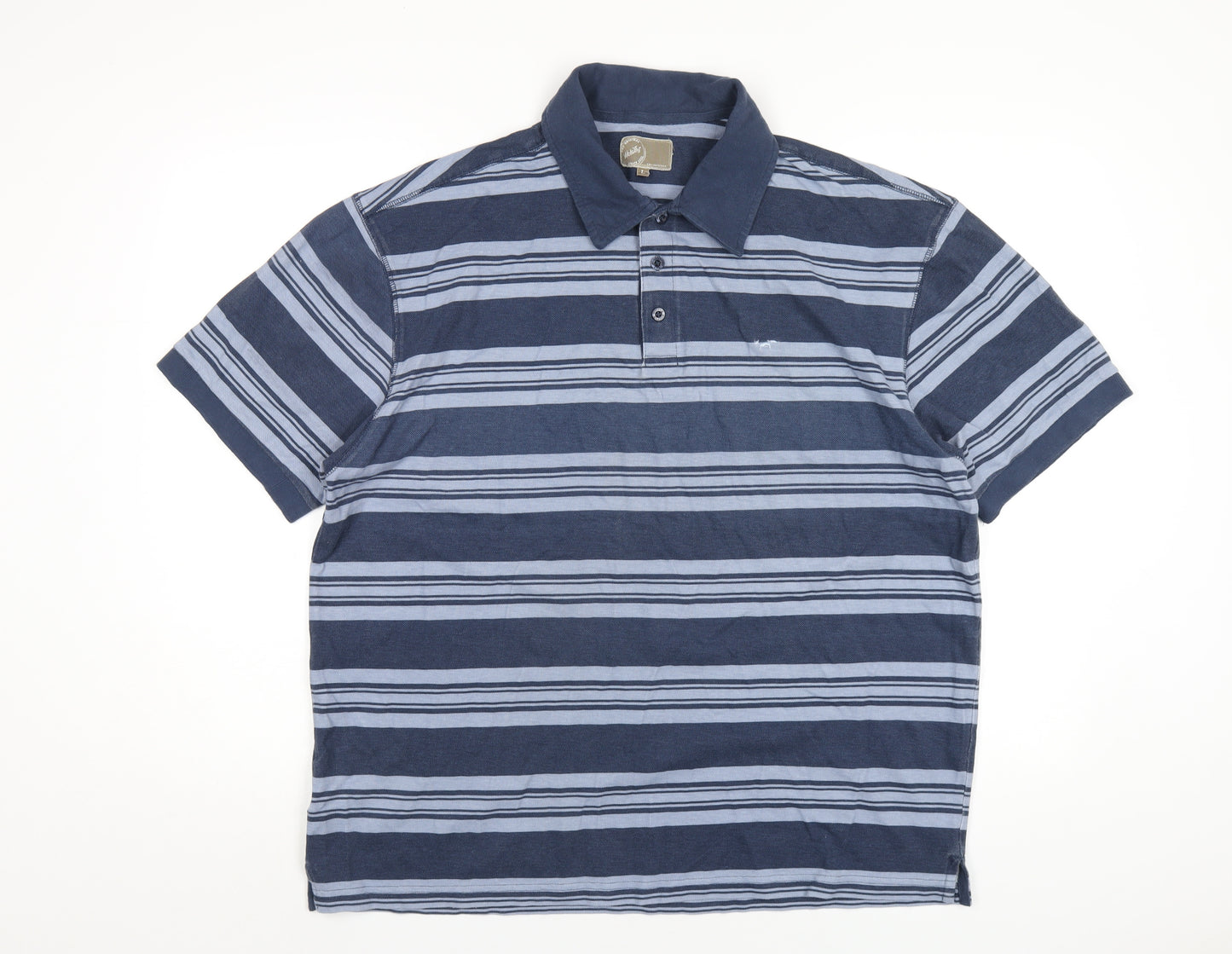 Wolsey Mens Blue Striped Cotton Polo Size L Collared Button