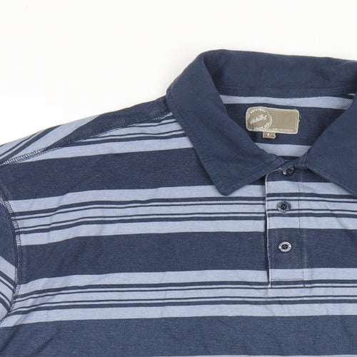 Wolsey Mens Blue Striped Cotton Polo Size L Collared Button