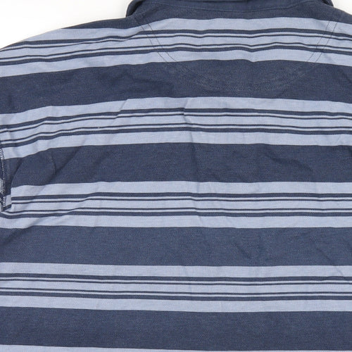 Wolsey Mens Blue Striped Cotton Polo Size L Collared Button