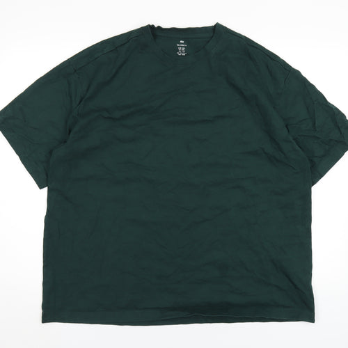 H&M Mens Green Cotton T-Shirt Size 2XL Round Neck