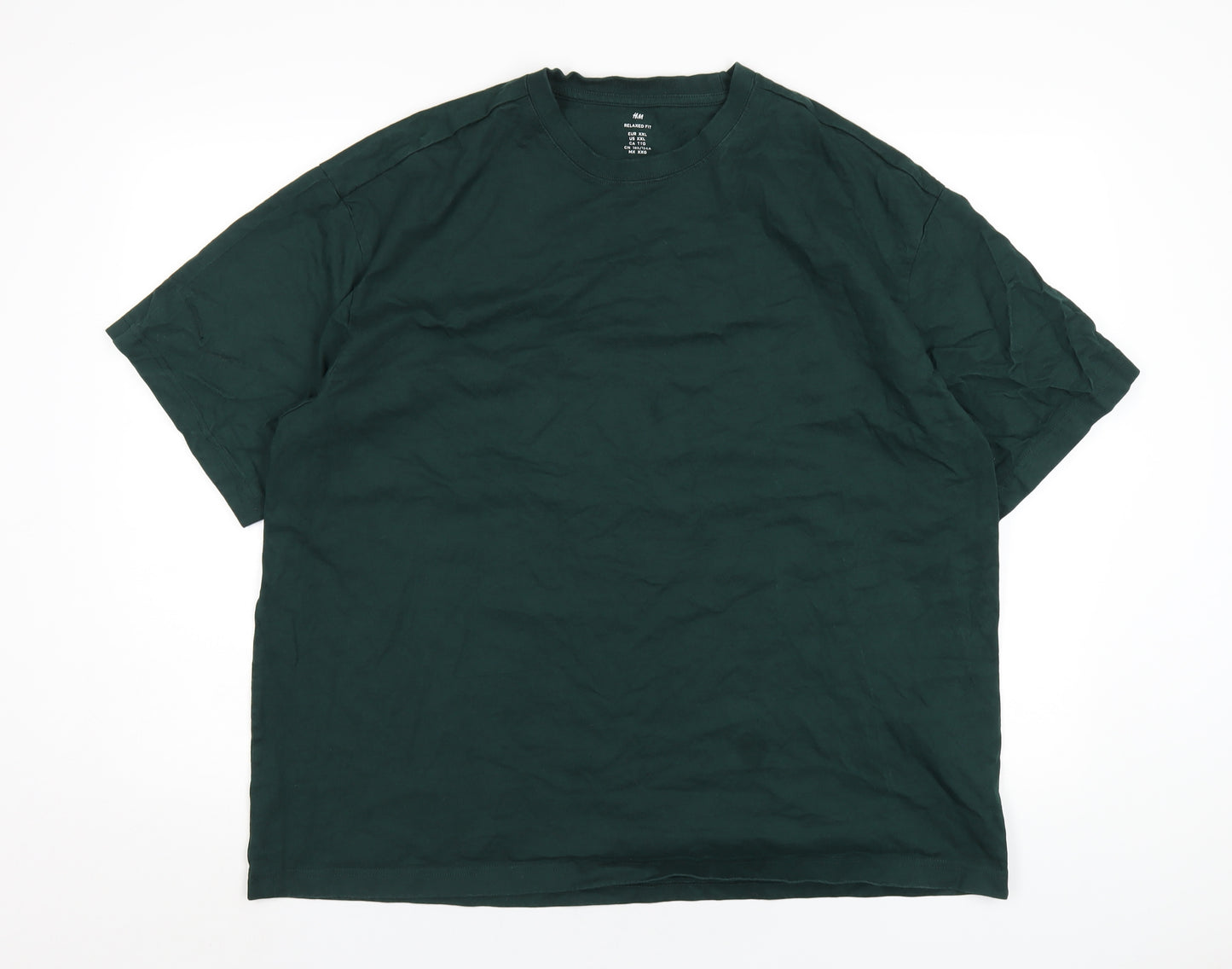 H&M Mens Green Cotton T-Shirt Size 2XL Round Neck