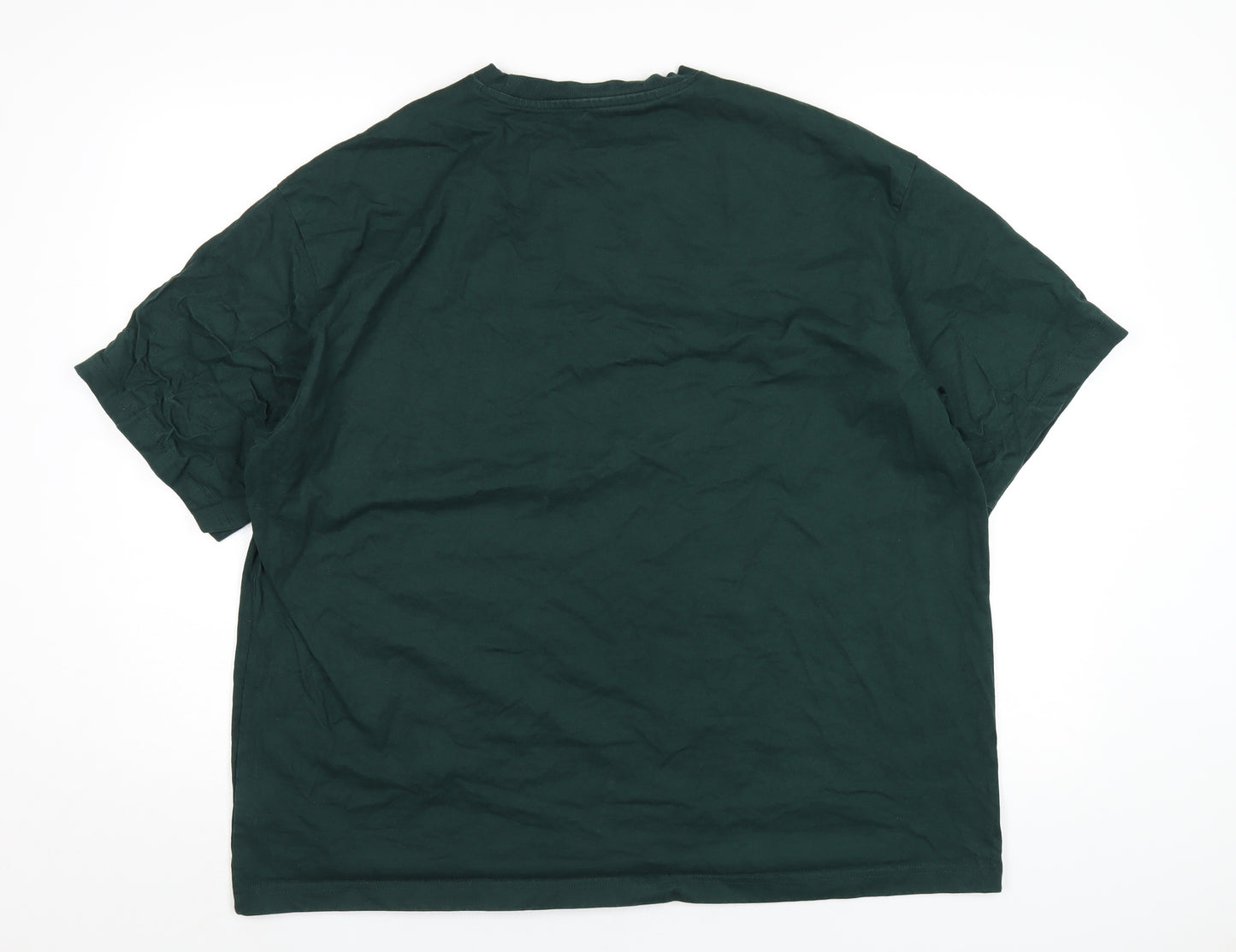 H&M Mens Green Cotton T-Shirt Size 2XL Round Neck