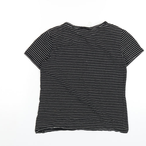 H&M Womens Black Striped Cotton Basic T-Shirt Size L Round Neck