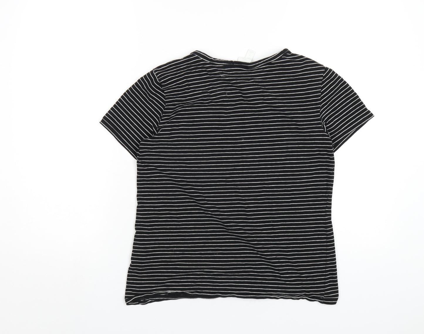 H&M Womens Black Striped Cotton Basic T-Shirt Size L Round Neck