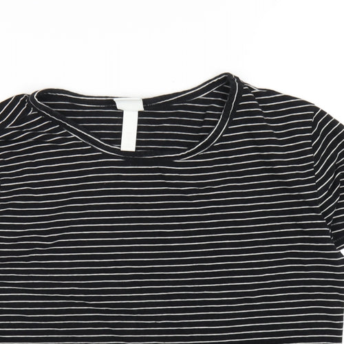 H&M Womens Black Striped Cotton Basic T-Shirt Size L Round Neck