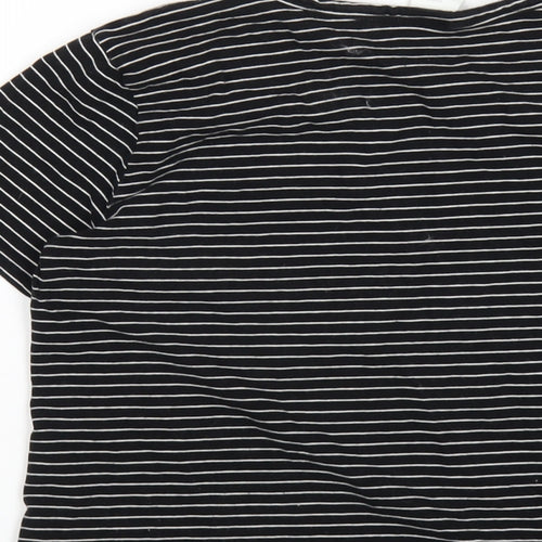 H&M Womens Black Striped Cotton Basic T-Shirt Size L Round Neck