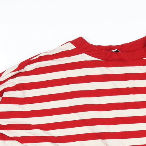 NEXT Womens Red Striped Cotton Basic T-Shirt Size 8 Round Neck