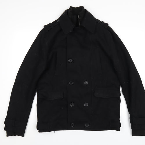 H&M Mens Black Pea Coat Coat Size M Zip