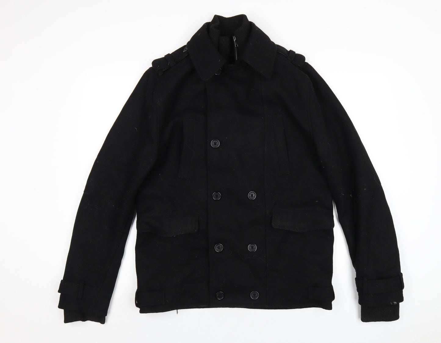 H&M Mens Black Pea Coat Coat Size M Zip