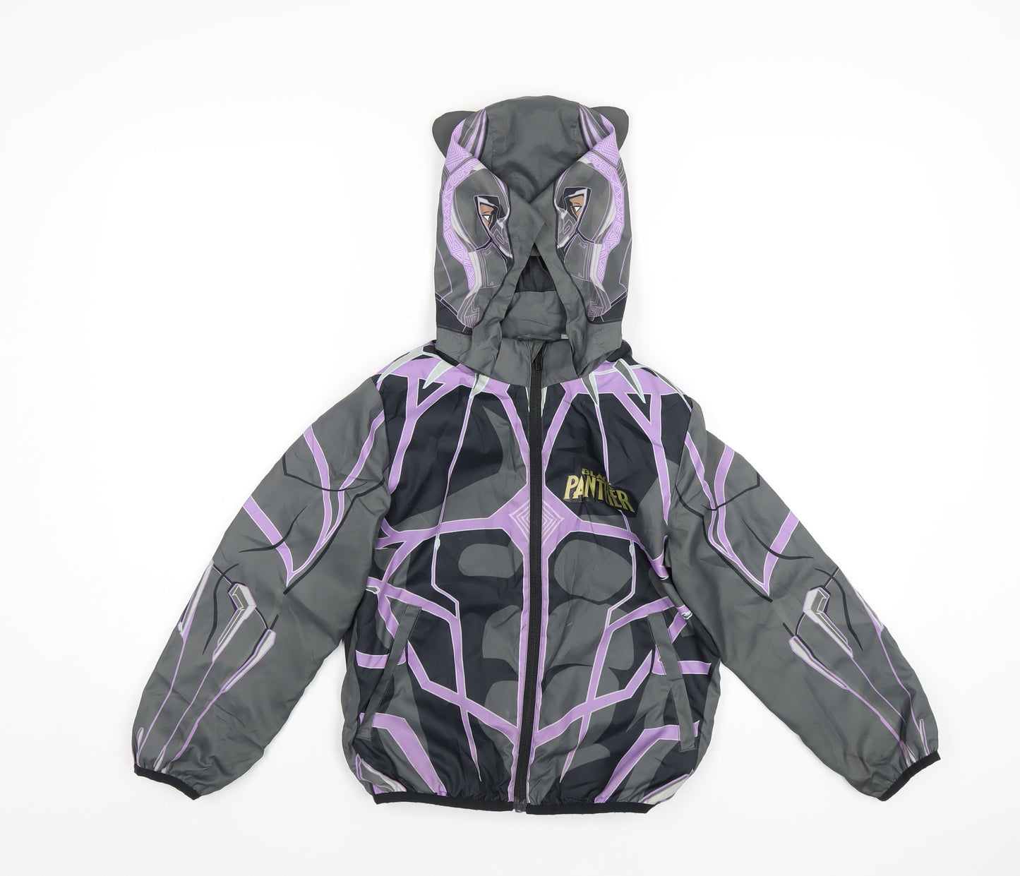 Marvel Boys Grey Geometric Rain Coat Coat Size 6-7 Years Zip - Black Panther