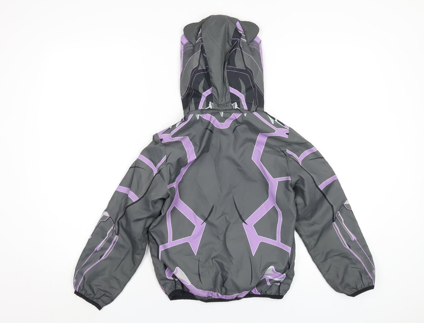Marvel Boys Grey Geometric Rain Coat Coat Size 6-7 Years Zip - Black Panther
