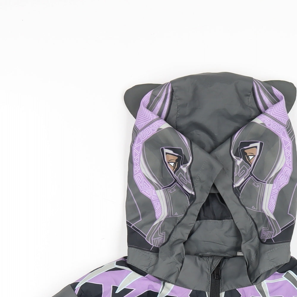 Marvel Boys Grey Geometric Rain Coat Coat Size 6-7 Years Zip - Black Panther