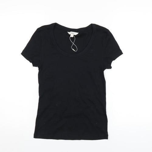 Marks and Spencer Womens Black Cotton Basic T-Shirt Size 10 Scoop Neck