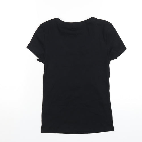 Marks and Spencer Womens Black Cotton Basic T-Shirt Size 10 Scoop Neck