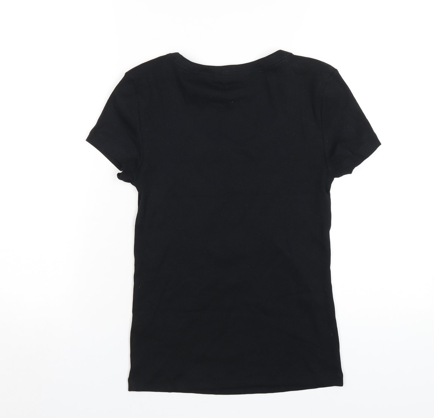 Marks and Spencer Womens Black Cotton Basic T-Shirt Size 10 Scoop Neck