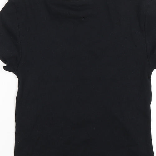 Marks and Spencer Womens Black Cotton Basic T-Shirt Size 10 Scoop Neck