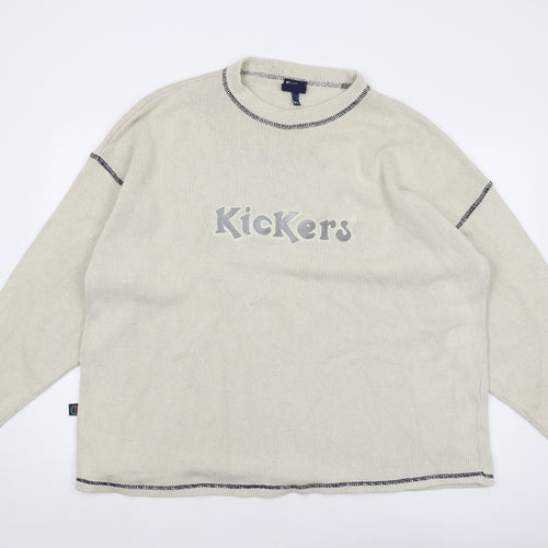 Kickers Mens Beige Round Neck Cotton Pullover Jumper Size XL Long Sleeve