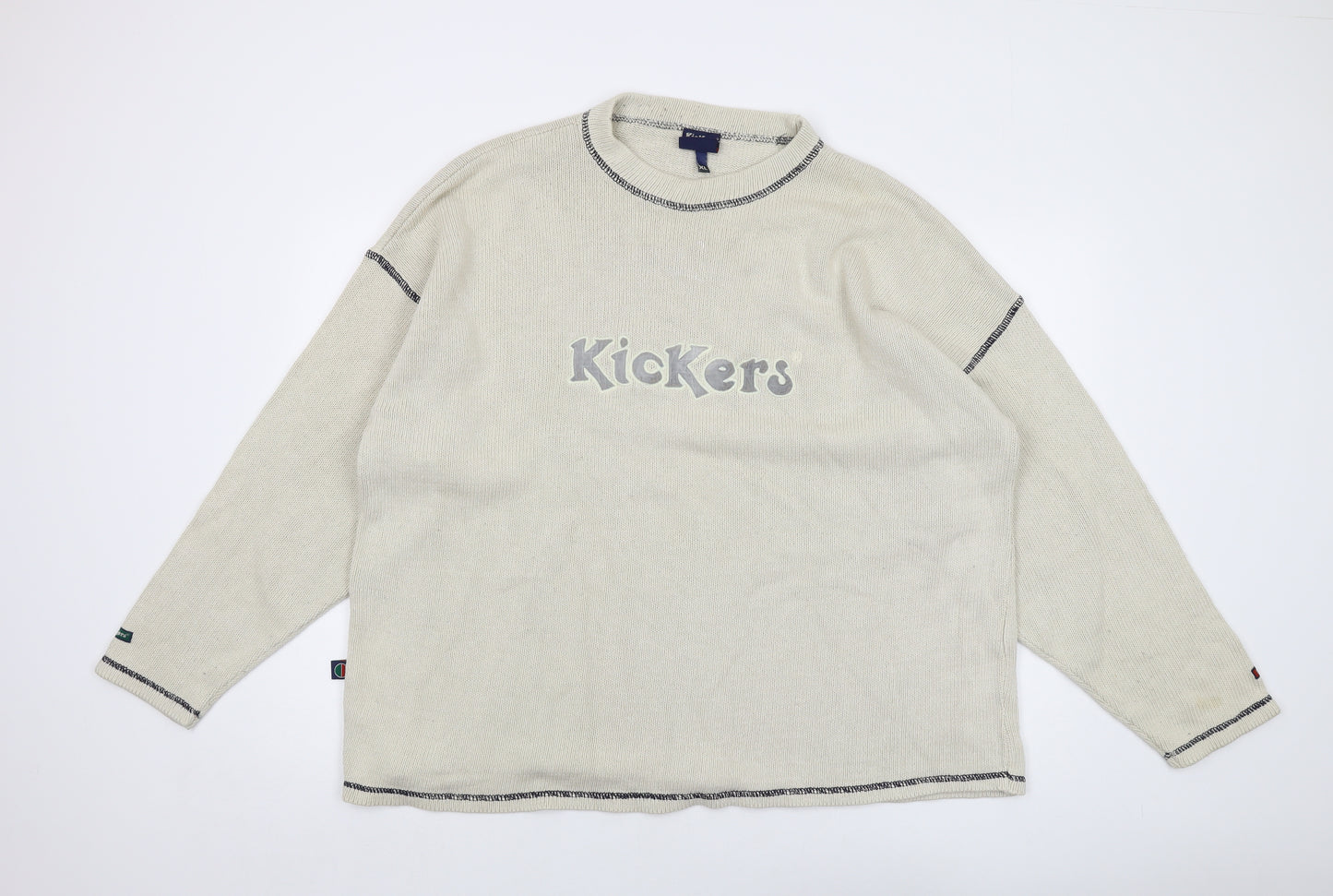 Kickers Mens Beige Round Neck Cotton Pullover Jumper Size XL Long Sleeve